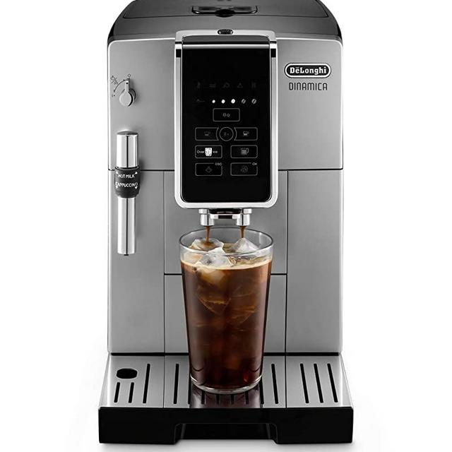 De'Longhi Dinamica Automatic Coffee & Espresso Machine TrueBrew (Iced-Coffee), Burr Grinder, Premium Adjustable Frother + Descaler, Cleaning Brush & Bean Icecube Tray, Stainless Steel, ECAM35025SB