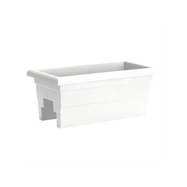 Novelty Countryside Rectangular Outdoor Plastic Railing Planter, White, 24"