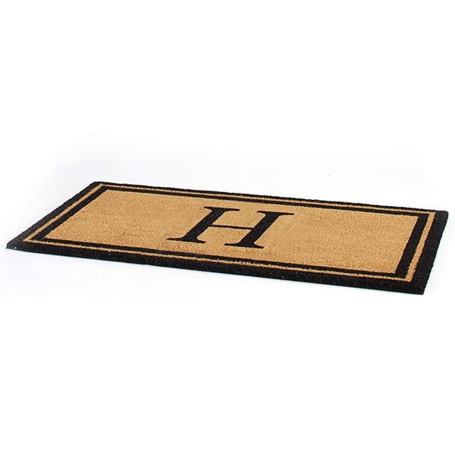 The Lakeside Collection Bordered Monogram Estate Coir Door Mat - Black and Gold H