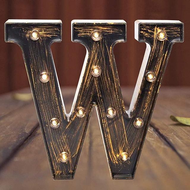 Elnsivo Vintage LED Marquee Letter Lights Light Up Industrial 26 Alphabet Name Signs Bar Cafe Initials Decor for Birthday Party Christmas Wedding Events(Letter W)