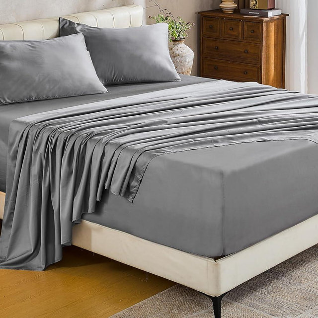 MEISHANG Extra Deep Pocket Cotton Sheets Cal King - 100% Egyptian Cotton 1000 Thread Count - Fits 18"-24" in Deep Mattress,Oeko-Tex Certified, Soft & Breathable - 4 Piece (Cal King, Silver Grey)