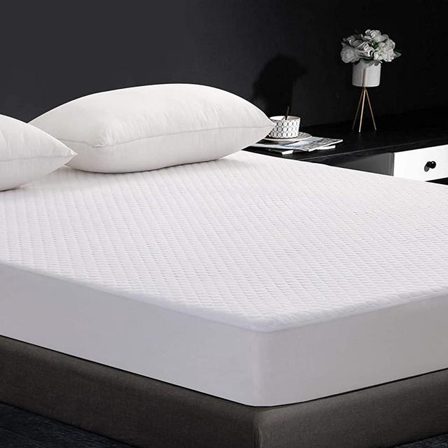 Premium Waterproof King Size Mattress Protector Cooling Bamboo Noiseless 4D Air Fabric Ultra Soft Smooth Breathable Mattress Pad Cover Protection Mashine Washable(White Beehive, King)