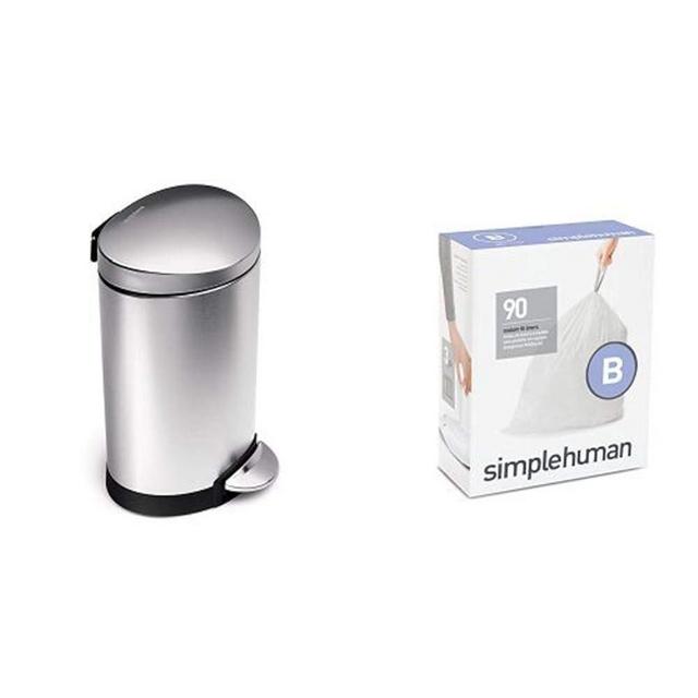 simplehuman 6 litre semi-round step can fingerprint-proof brushed stainless steel + code B 90 pack liners