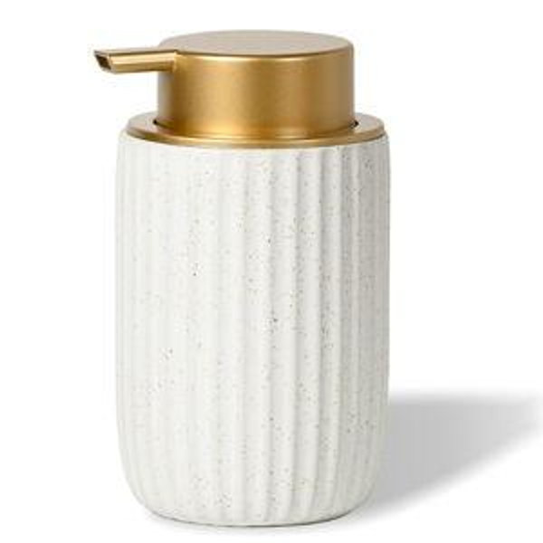 Speckled Matte White Ceramic Foam Soap Dispenser, 12 oz Refillable Pump with Golden Top, Elegant Foaming Dispenser for Bathroom or Kitchen, Speckled White