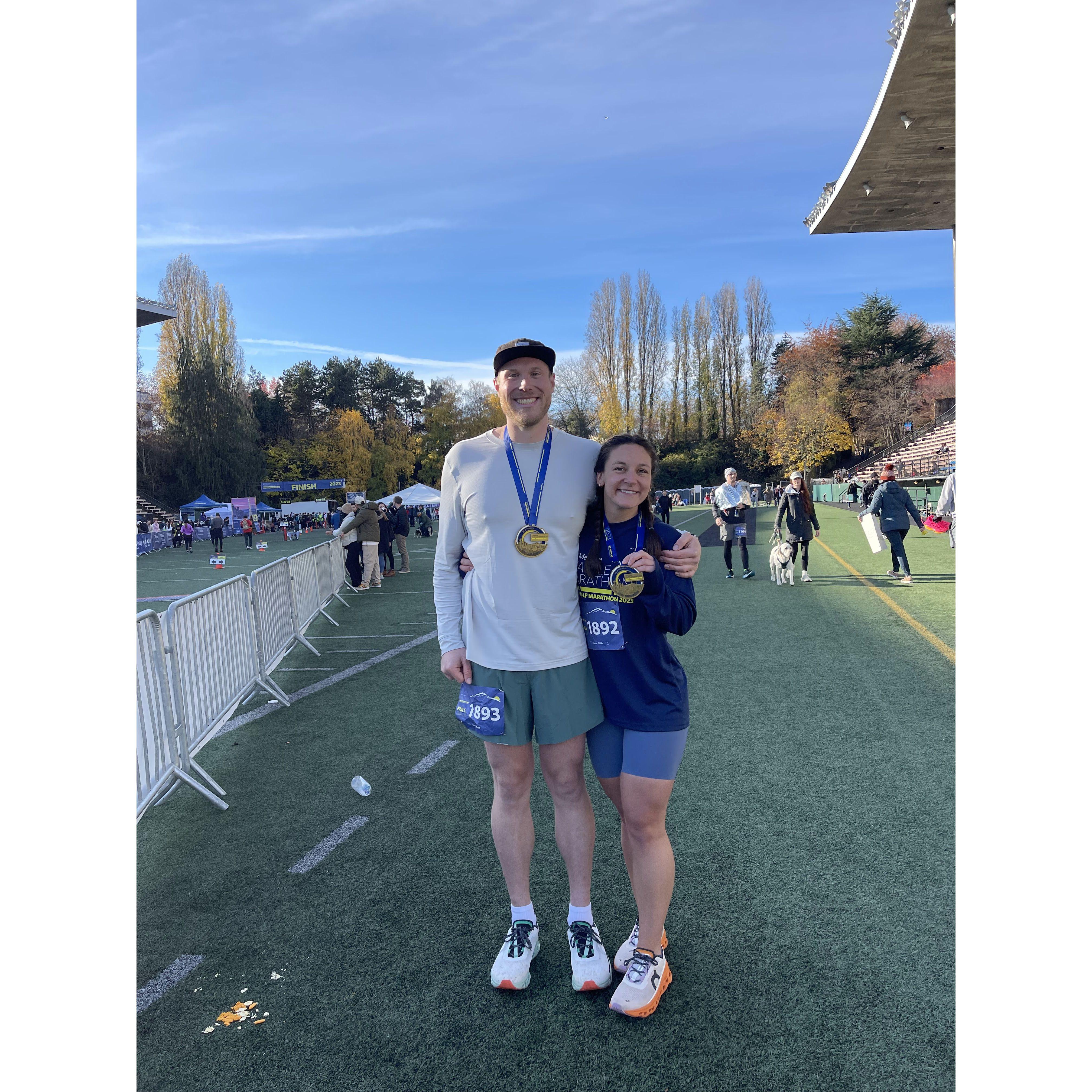 Marathon finishers! A first for both of us