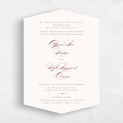 Light Burgundy, Red Wedding Invitation - Perseus Portrait
