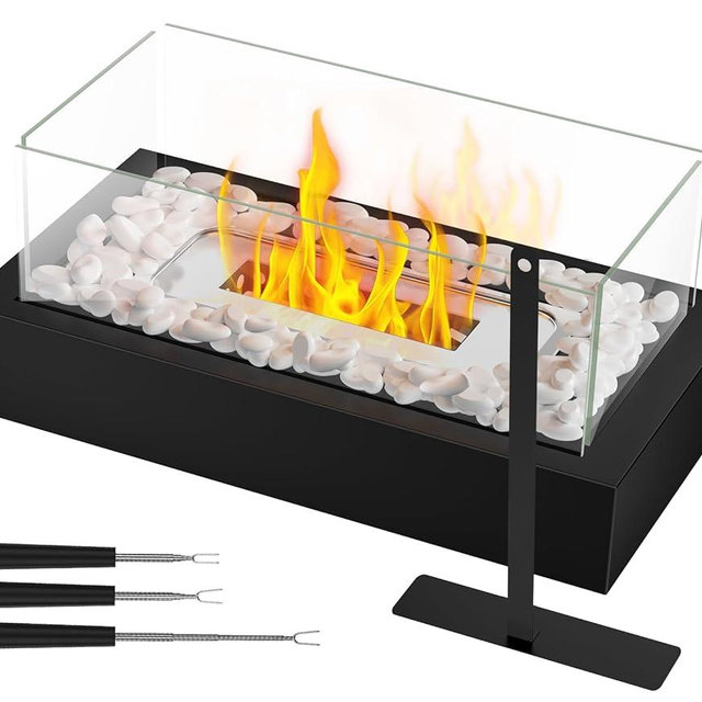 Tabletop Fire Pit, Portable Smores Maker Kit Indoor/Outdoor Mini Small Fireplace Table Top Decor Home Patio Gifts for Women Mom Housewarming Christmas Birthday White Elephant Gift