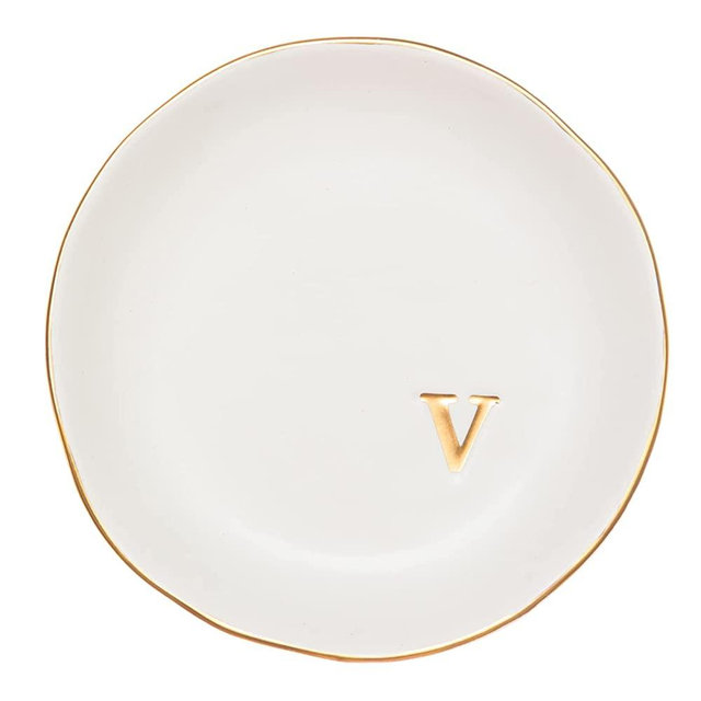 COLLECTIVE HOME - Ceramic Jewelry Tray, Decorative Trinket Dish for Rings Earrings Necklaces Bracelet Watch Keys, Birthday Mother's Day Christmas Gift for Women, 4.75", White Surface (V)