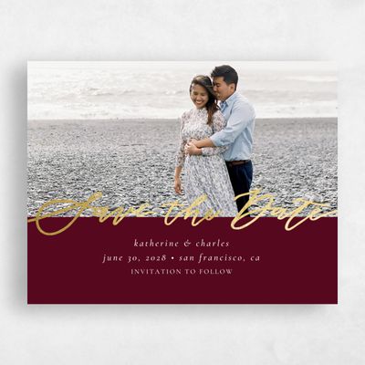 Burgundy, Red Wedding Save the Date - Violin Landscape