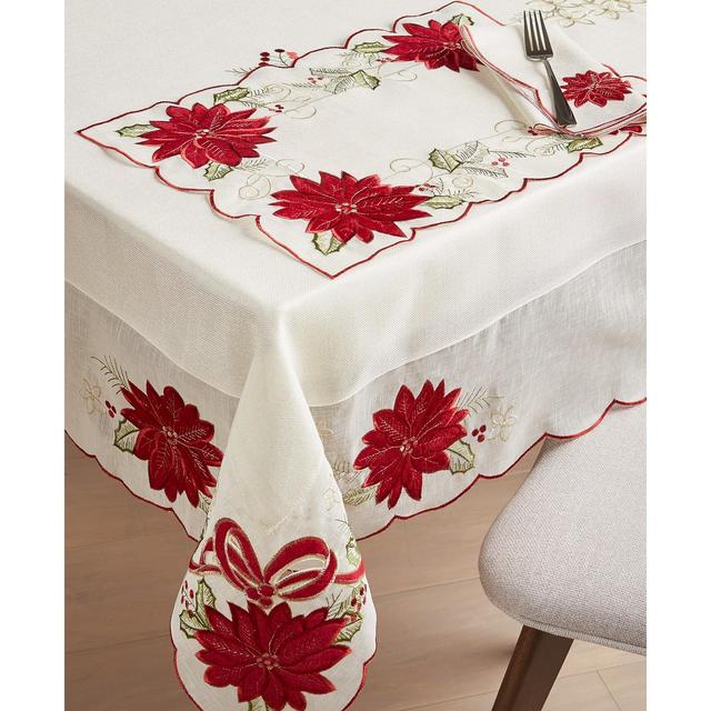 CLOSEOUT! Homewear Poinsettia Ribbon Holiday Cutwork 60x84"