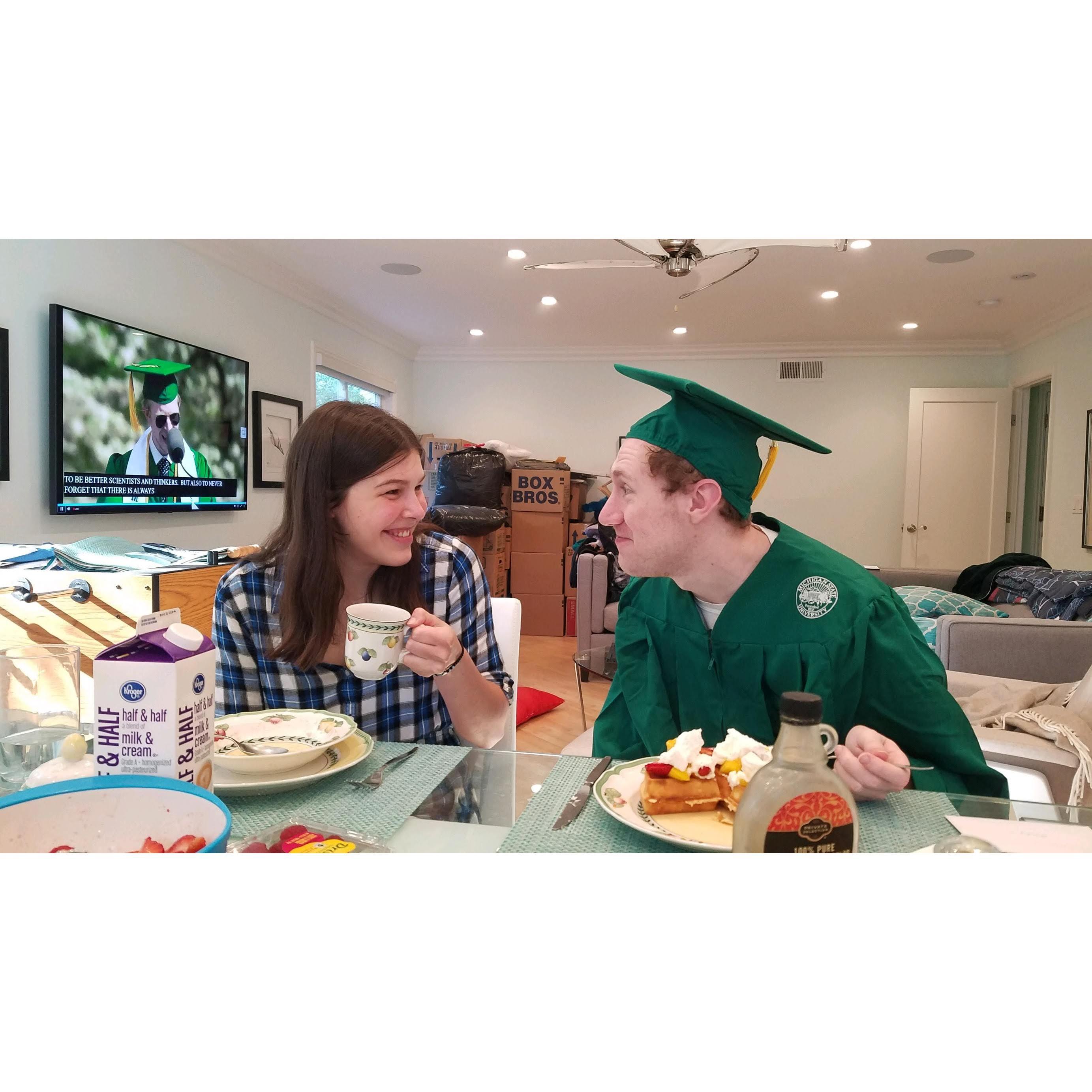 Celebrating Andy's virtual graduation from MSU with a brunch!