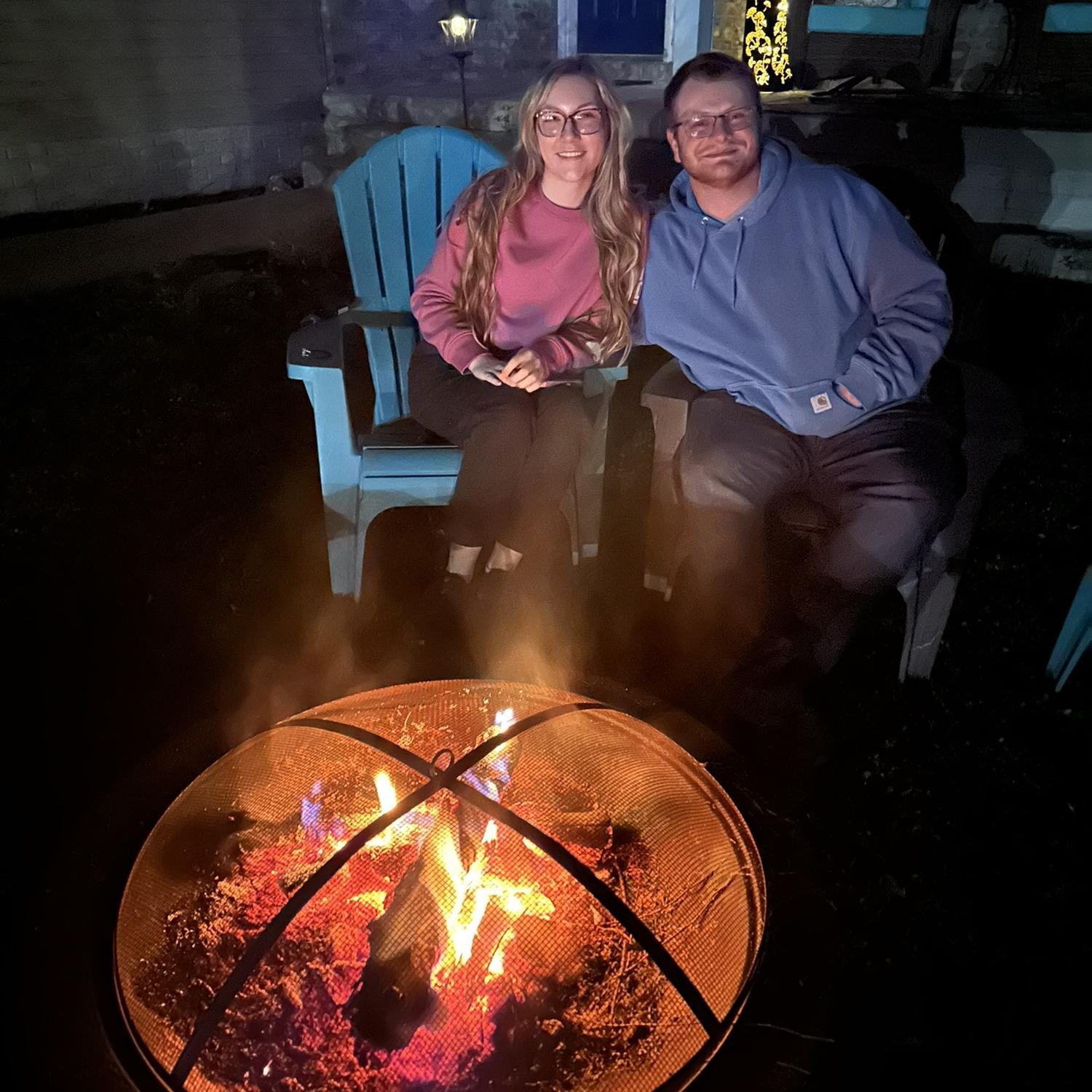 Having a bonfire at Anna’s Moms house.