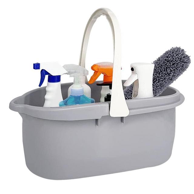 Goderewild 3.4 Gallon (13L) Large Plastic Mop Bucket with Handle for House Cleaning - Multiuse Household Tool Storage Organizer, Laundry Basket, and Water Pail (Grey)