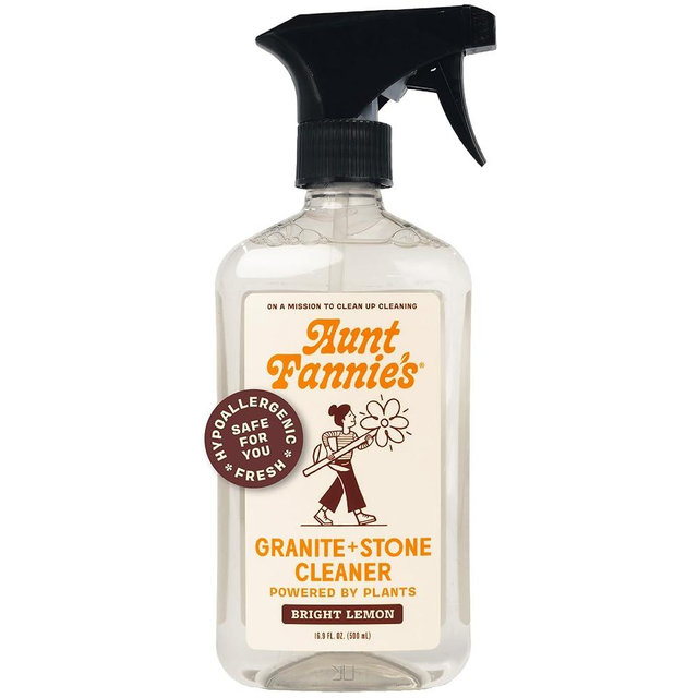Aunt Fannie's Granite and Stone Cleaner, Plant Based Daily Countertop Spray for Granite, Stone, Marble, Soapstone, Quartz, Slate, Laminate, and other Sealed Surfaces, Bright Lemon Scent, Pack of 1