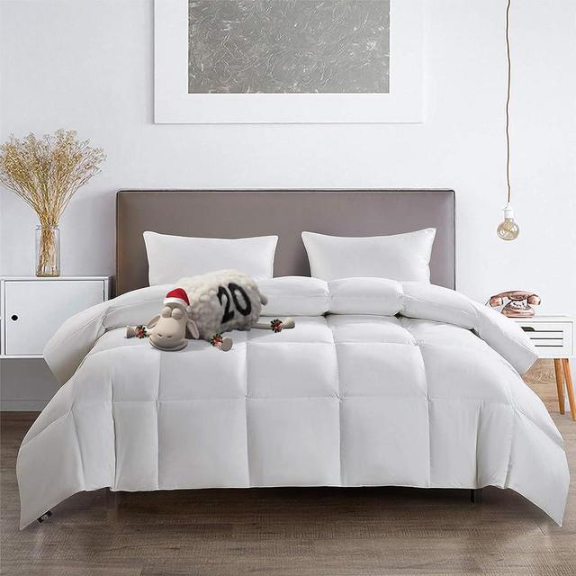 Serta White Goose Feather Down Comforter King Size, Light Warmth 300 Thread Count Down Duvet Insert 100% Cotton Down Proof Cover 500 Fill Power Duvet Comforter Hypoallergenic