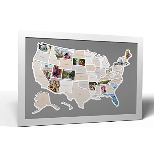 Thunder Bunny Labs 50 States USA Photo Map - Frame Optional - Made in America (Driftwood, White Frame)