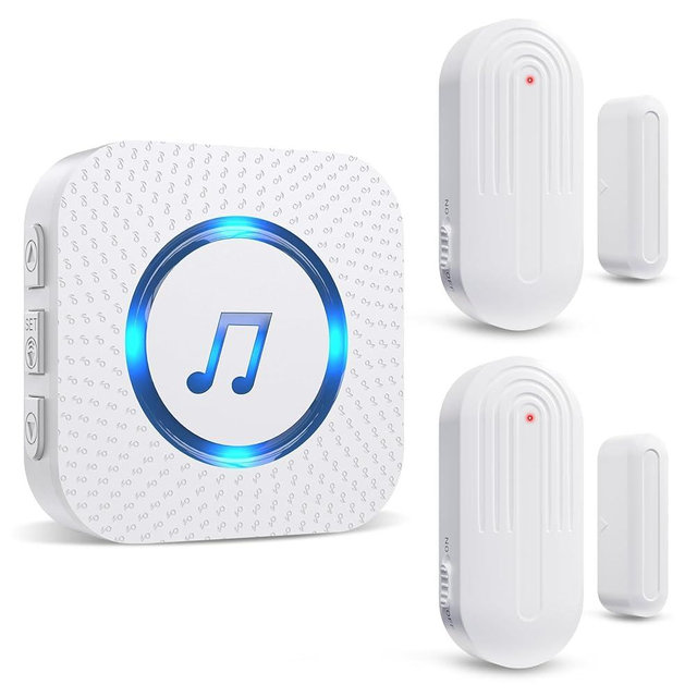 Door Chime,SanJie Wireless Door Sensor Chime When Door Opens,Door Entry Alarm Chime for Business/Home/Kids,500 FT Range,26 Chimes 5 Adjustable Volume Door Ringer Alert 2 Sensors + 1 Receivers