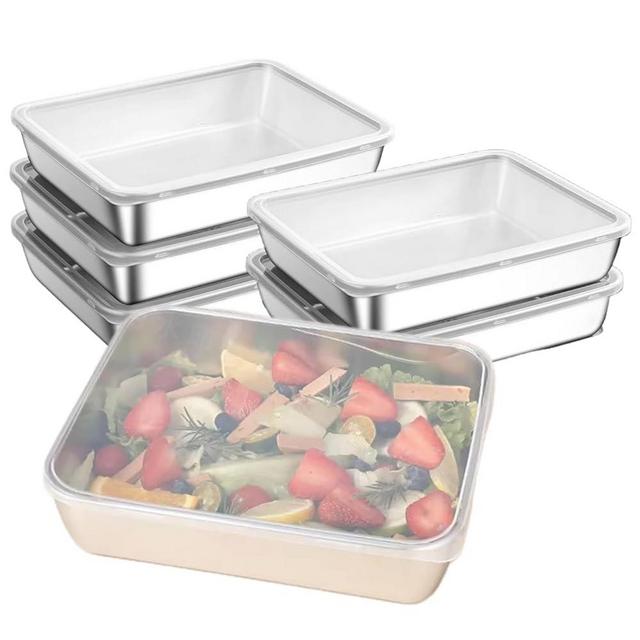 Ceiteo 6Pcs Meal Prep Food Containers with Lids, Stainless Steel Trays Freezer Box Containers for Food with Airtight Lids, Oven & Dishwaher Safe(2200ML)
