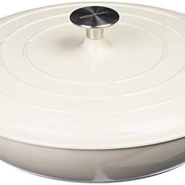 Enameled Cast Iron Covered Casserole Skillet, 3.3-Quart, White
