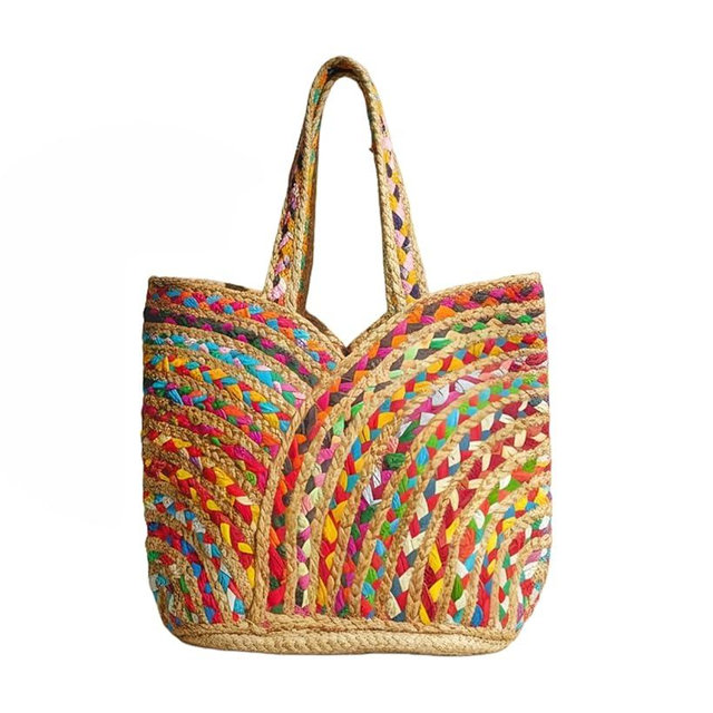 SHIVERO HOMES Handmade Jute Cotton Straw Boho Beach Bags Buckets Handbag Shoulder Bag Tote Bag for Women Tassel Bag Natural Fiber Hand Woevn Handbags Multicolor