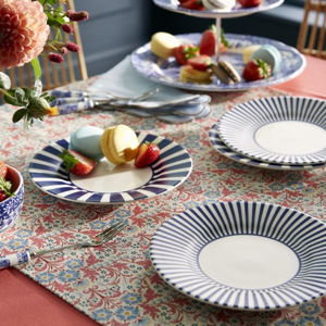 Blue Italian Steccato Bold Stripe Tidbit Plate, Set of 4