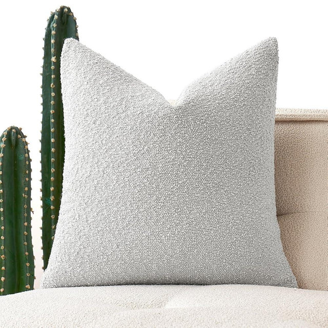 MIULEE Textured Boucle Throw Pillow Cover Light Grey Accent Solid Lumbar Pillow Case Decorative Soft Pack of 1 Couch Cushion Chair Sofa Bedroom Livingroom Home Decor,24x24 Inch