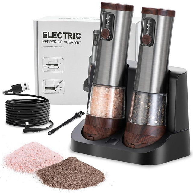 Electric Salt and Pepper Grinder Set, Adjustable Coarseness LED Display Rechargeable 100ml Large Capacity, Salt and Pepper Shakers Mills with LED Light