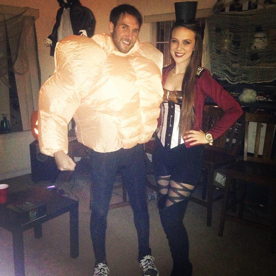 Our first Halloween together. That year we dressed up as Circus People! Ring Leader and The World's Strongest Man!!