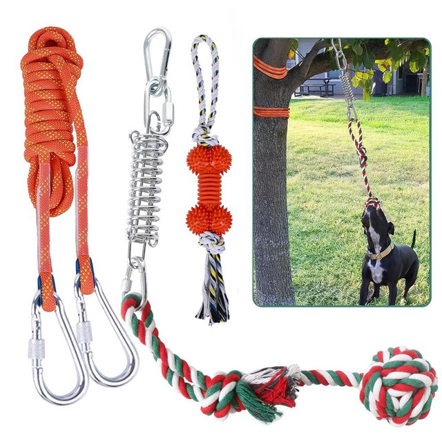 HOPET Dog Rope Toys,Dog Outdoor Bungee Solo Hanging Toy,Tether Tug of War Dog Toys for Pitbull Small Large Aggressive Chewers Dogs to Exercise