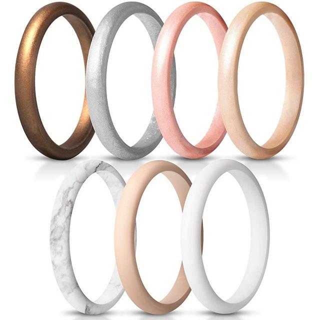 ThunderFit Women's Thin and Stackable Silicone Rings Wedding Bands - 2.5mm Width - 1.8mm Thick