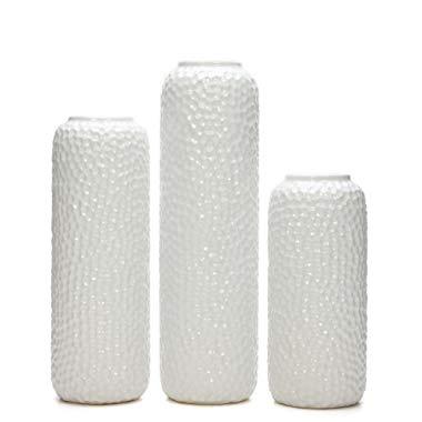 Hosley Set of 3 White Ceramic Honeycomb Vase Tall 12 Inch Medium 10 Inch Short 8 Inch High Each. Ideal Gift for Wedding Special Occasion Dried Floral Arrangements Home Office Spa O4