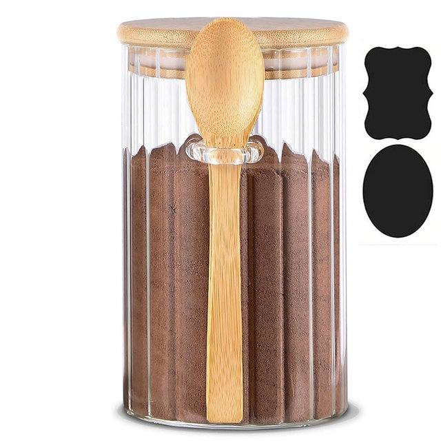 Steviieden 25 OZ Large Airtight Glass Jar with Bamboo Spoons Lids Overnight Oats Container Decorative Coffee Bar Food Storage Jar Cereal Nuts Salts Coffee Tea Flour Sugar Container Spice Jar