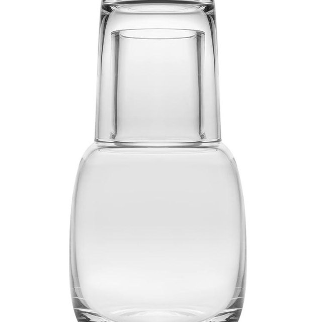 Glass - 2 Piece Water Set -Bedside Night Water Carafe/Desktop Water Pitcher - With Tumbler - European Quality - by Barski - Carafe is 24 oz. - Made in Europe