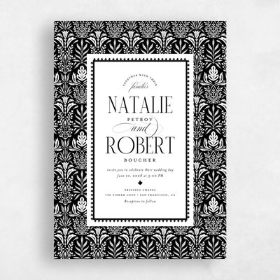 Black Greenery Wedding Invitation - Halina Portrait Letterpress