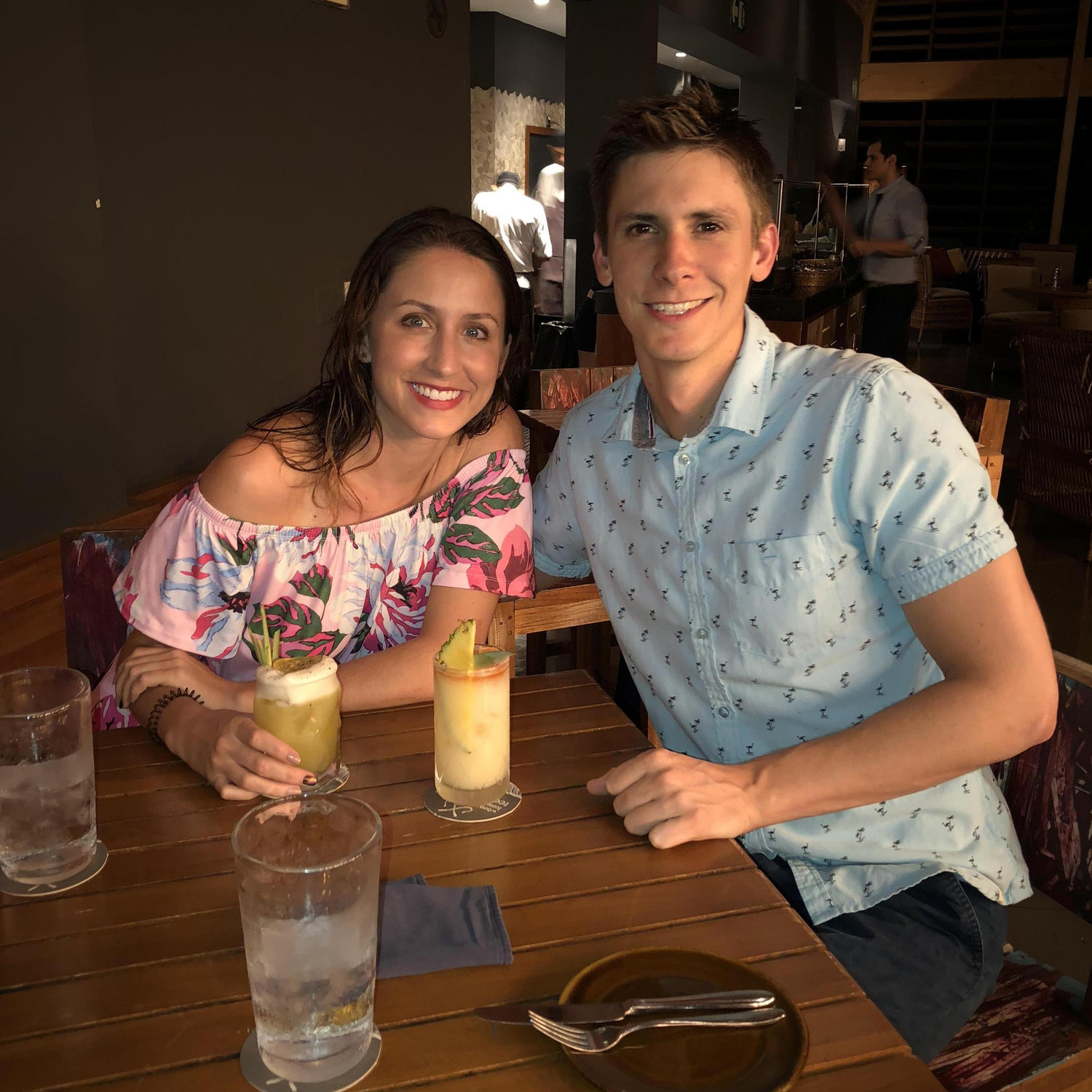 Enjoying tropical drinks and our love for ceviche.
