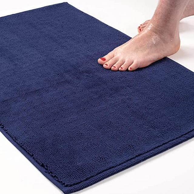 American Soft Linen Bath Rug Non Slip Durable Backing 100% Cotton 16x24 Inch Shaggy Form Super Soft and Absorbent, Navy Blue