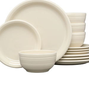 Bistro Coupe 12-Piece Dinnerware Set, Service for 4-Linen Color