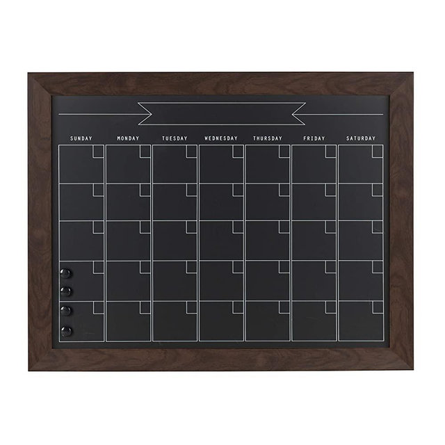 DesignOvation Beatrice Framed Magnetic Chalkboard Monthly Calendar, 23x29, Walnut Brown