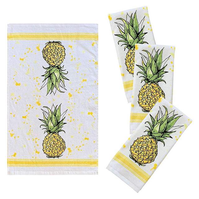 Franco Kitchen Designers Set of 4 Decorative Soft and Absorbent Cotton Dish Towels, 15" x 25", Sweet Pineapple