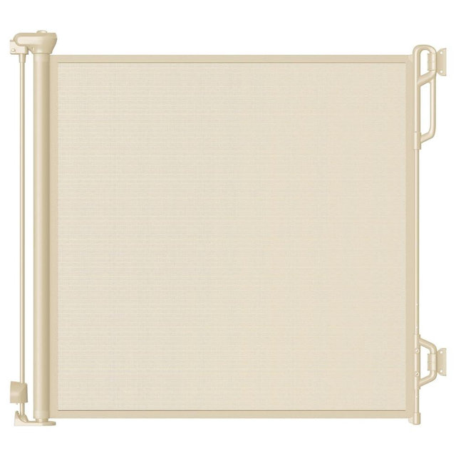 SPACEANY Retractable Safety Baby Gate or Mesh Dog Gate,Durable Portable Mesh Retractable Gate,Easy to Use for Stairs, Doorways, Hallways, Indoor, Outdoor, 33.5" Tall, Up to 45" Wide, Cream