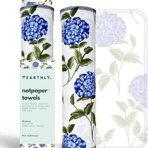 Reusable Paper Towels - 10 PACK - Roll of Washable Cotton Cloth Paper Towels - Paperless Reusable Napkins Cloth Washable - Absorbent + Long Lasting - Zero Waste Products - (Blue Hydrangea)