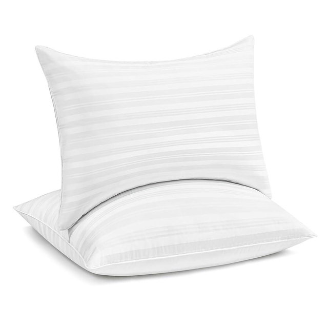 puredown® Goose Feather Down Pillows, Luxury Hotel Collection Bed Pillows for Sleeping Set of 2, 100% Cotton Cover with Silver Stripe, King Size