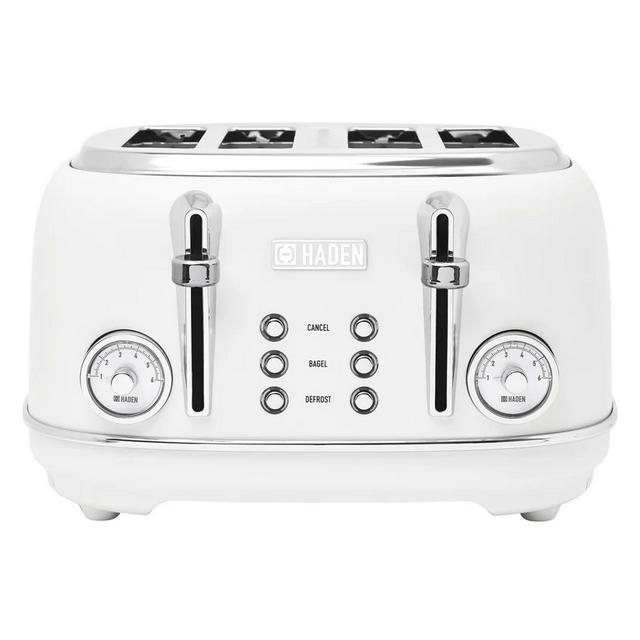 Haden Chelsea 4 Slice Wide Slot Stainless Steel Toaster for Bagels or Waffles with Adjustable Browning Control & Non-Slip Feet, Ivory & Chrome