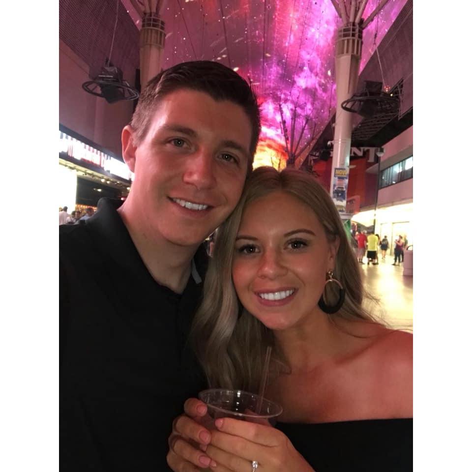 2019: Celebrating our engagement in Las Vegas.