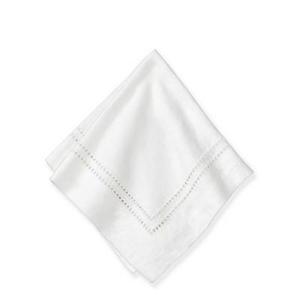 Linen Double Hemstitch Cocktail Napkins, Set of 4, White