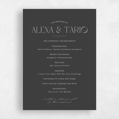 Dark Charcoal, Grey Wedding Program - Nash