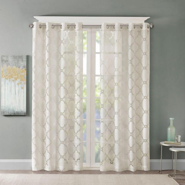 Madison Park Eden Fretwork Burnout Sheer 95-Inch Grommet Top Window Curtain Panel in Ivory