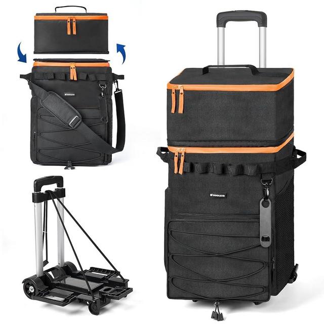 Odoland 48/72 Cans Soft Cooler with Wheels and Handle Collapsible Ice Chest Rolling Coolers on Wheels for Beach Camping Travel and Picnic