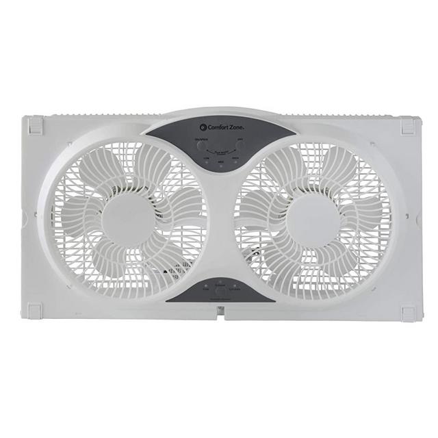 Comfort Zone CZ310R 3-Speed 3-Function Expandable Reversible Twin Window Fan with Remote Control, Removable Cover and Bug Screen