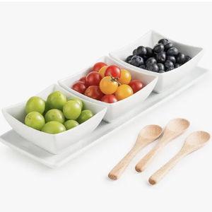 Ceramic Chip and Dip Bowl with Serving Tray and Spoons
